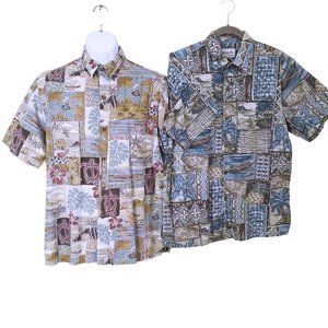 Lot of 2 Vintage Aloha Shirts Bishop Street Hawaii -L Pocket SSL Vents Tropical